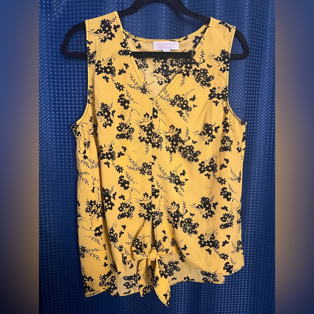 Michael Kors Top Blouse Yellow Black Sleeveless XL